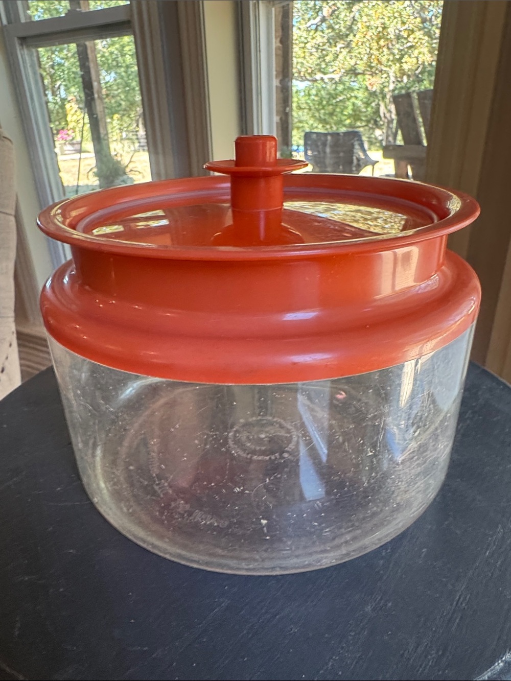 Vintage Tupperware Canister with orange push button lid